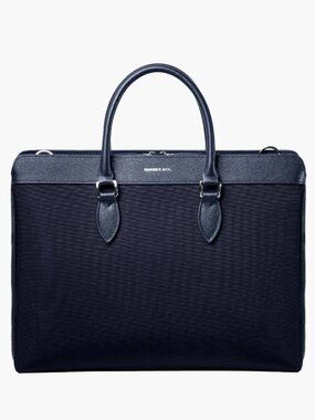 Maverick Alpha Leather-Trimmed Briefcase – Navy